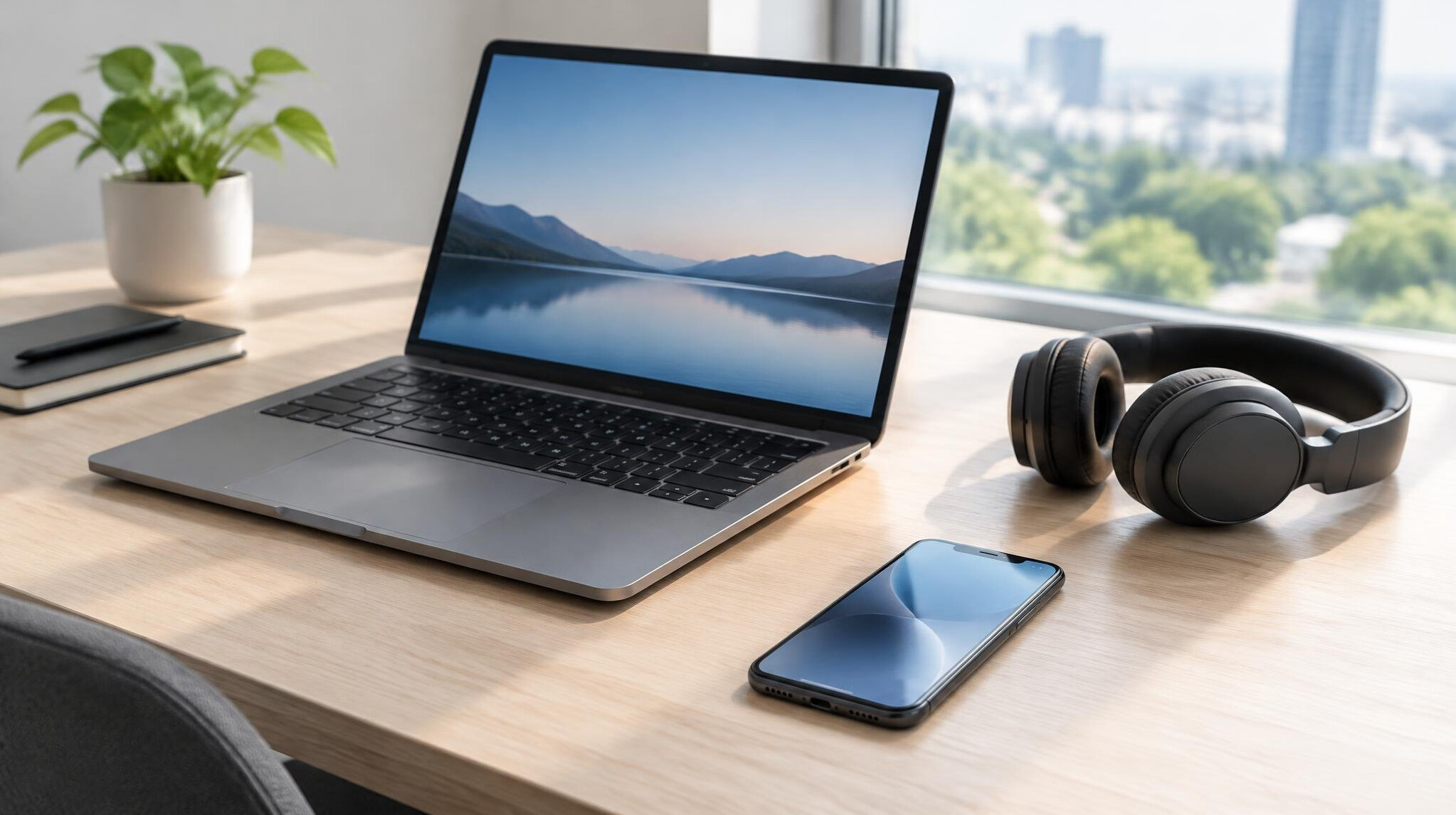 Laptop and gadgets on a tidy workspace